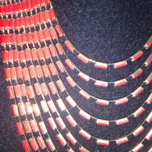 Layered Red Gold Necklace - Picture 4 of 10